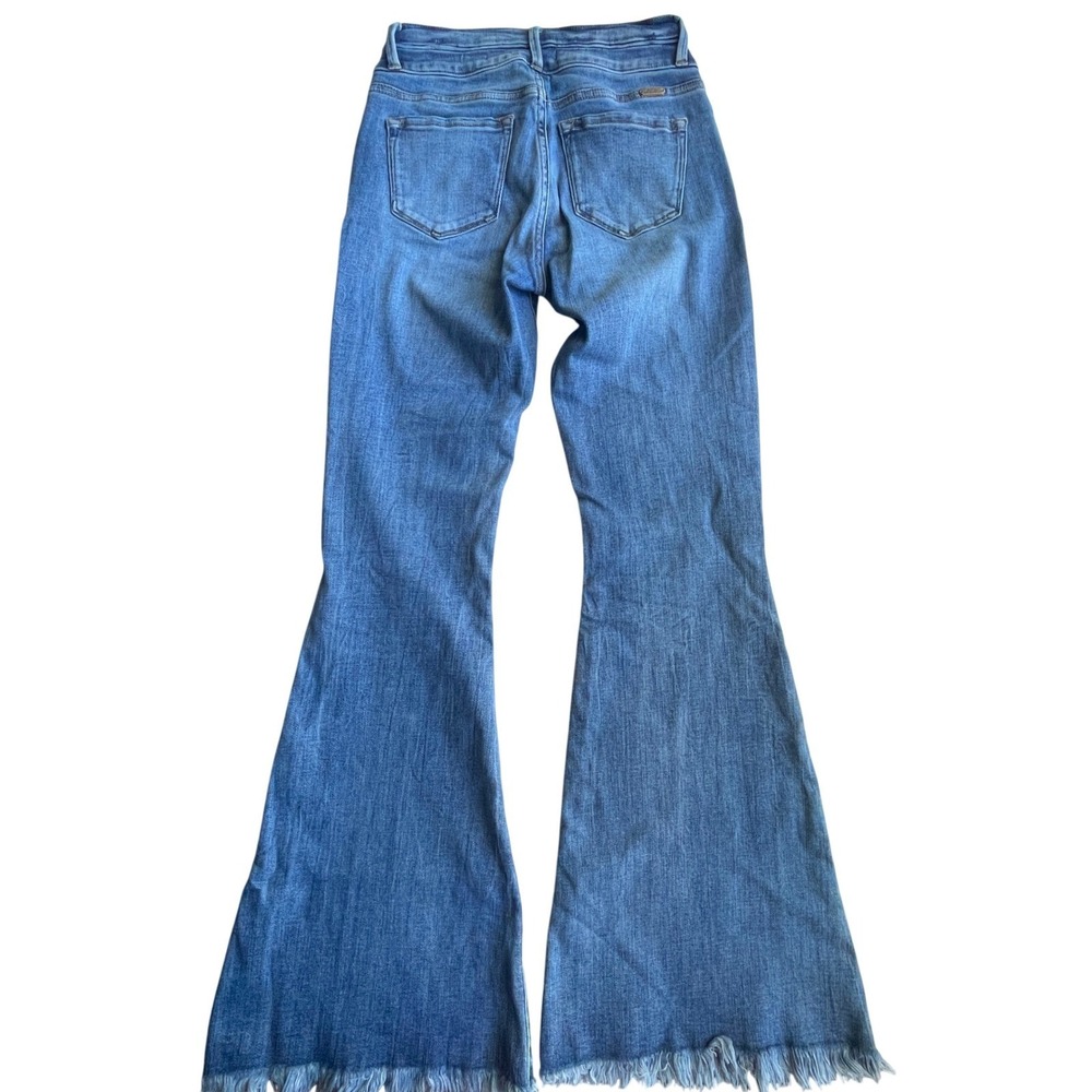 Kancan High Rise Super Flare Jeans Womens Size 27 Frayed Hem Medium Wash Retro - Picture 2 of 11